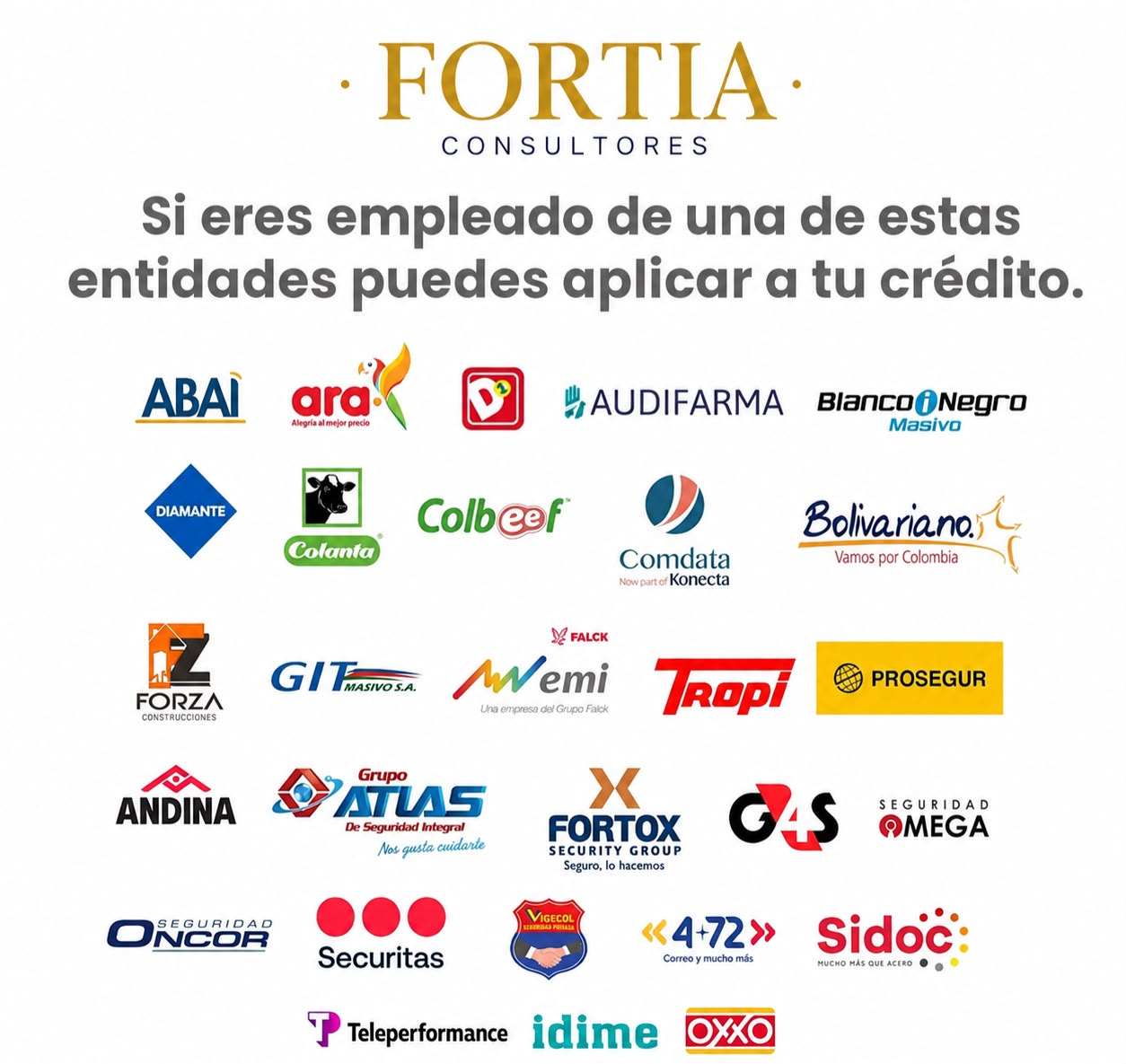 Si eres empleado de una de estas entidades puedes aplicar a tu crédito con FORTIA Consultores